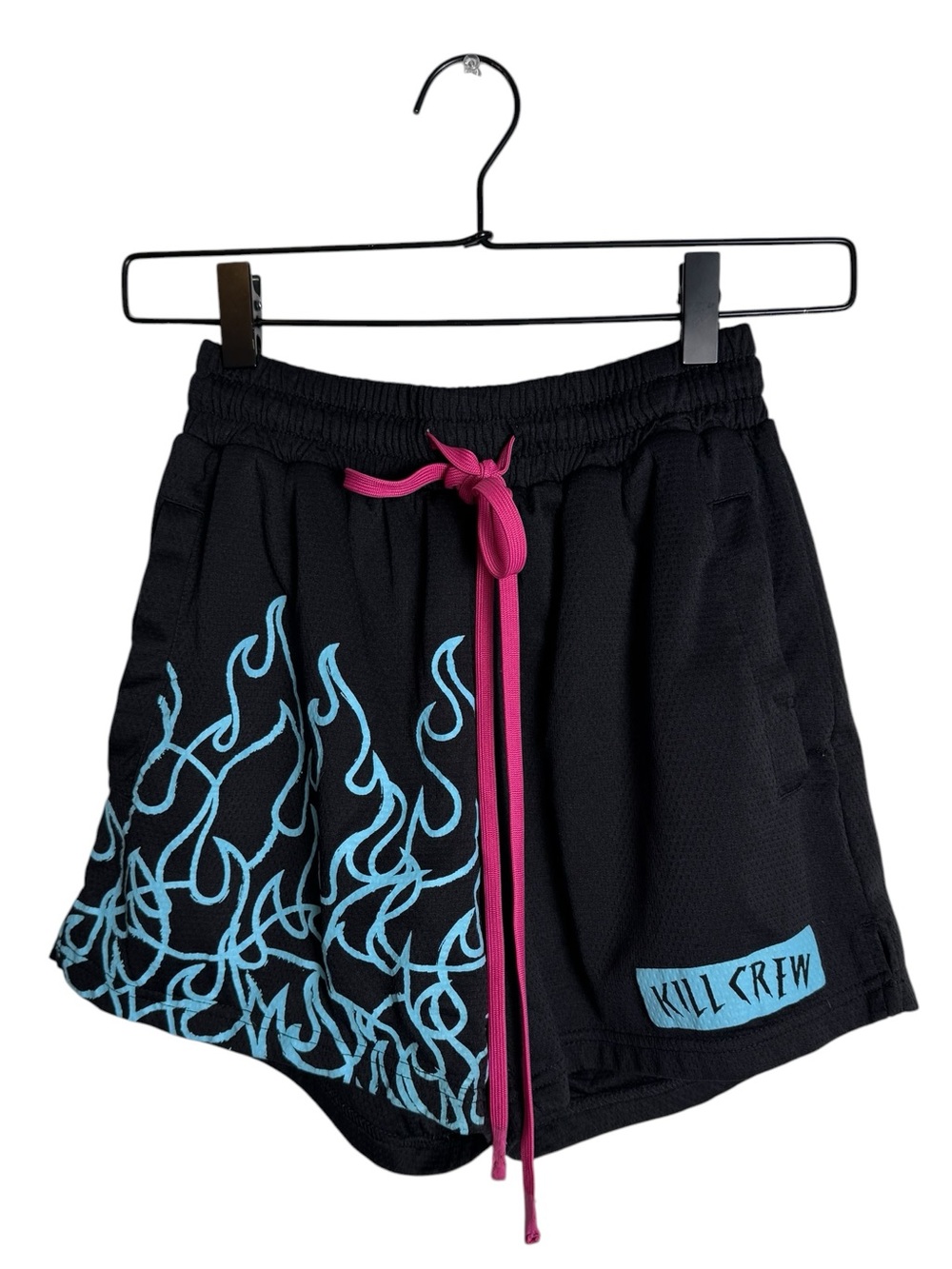 Kill Crew Muay Thai Flame Shorts Mid Thigh Cut Black Teal Small Unisex Mesh